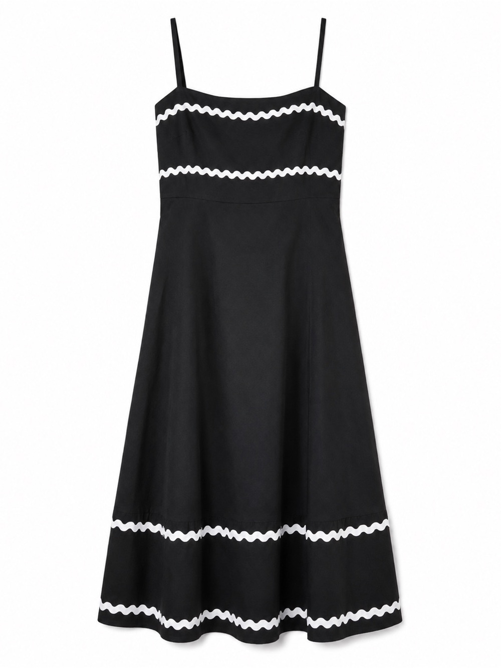 Black Spaghetti-Strap Girls Dress with White Trim